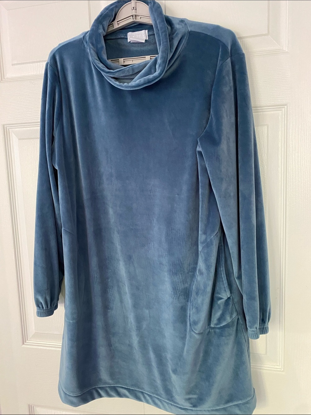 Softies Dress 35" Feather Velour Funnel Neck Lounger Dress Blue Velvet Blue L - Picture 3 of 12